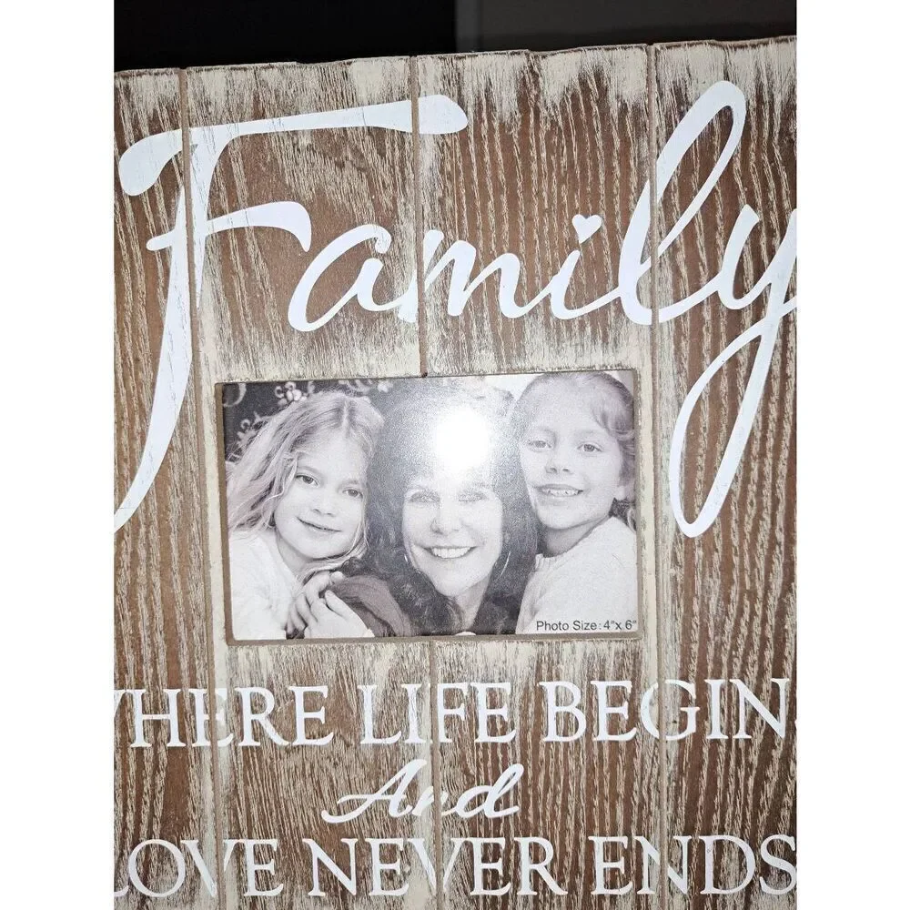 New In the Flow Family Life Begin Love Never Ends Rustic Farmhouse Picture Frame